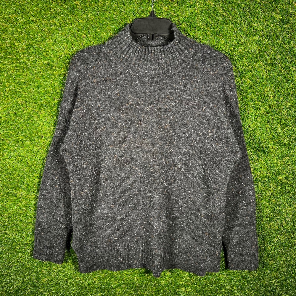 Well Worn Mens Small Charcoal Gray Speckled‎ Mock Neck Knit Sweater 1971